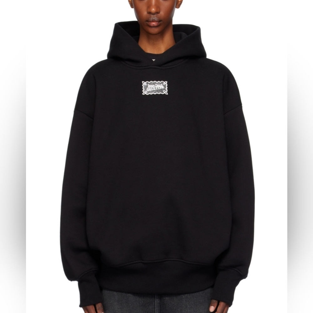 Jean Paul Gaultier Black Oversized Hoodie with White Logo - Size L/XL